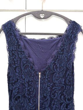 Soieblu Navy Lace Sheath Mini Dress Size M Exposed Gold Zip